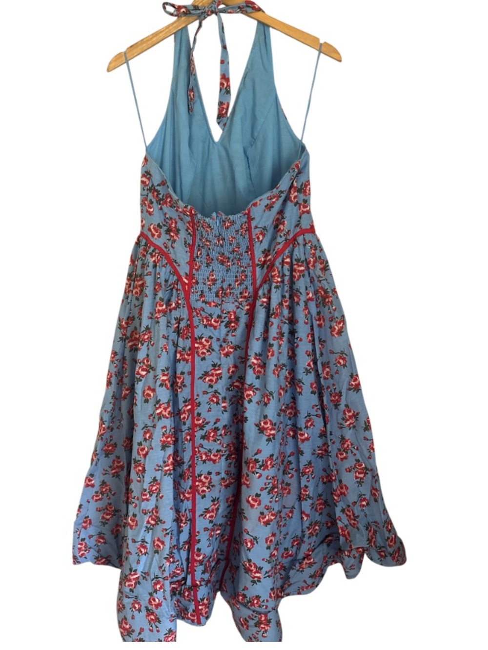 Anthropologie Dusty Blue  and Red Floral Smocked Midi Dress NWOT - Picture 7 of 8